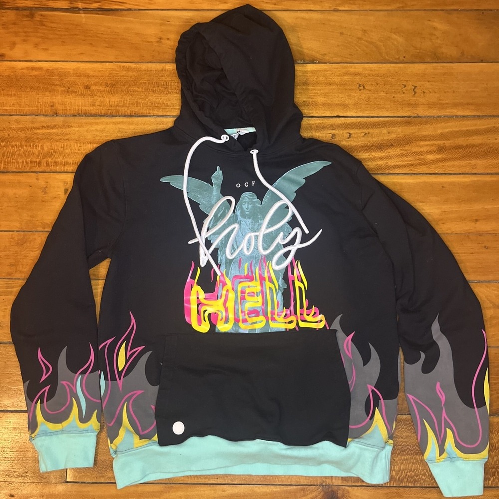 ORIGINAL FABLES OGF‎ HOLY HELL GRAPHIC EMBROIDERED PULLOVER HOODIE MEN'S LARGE